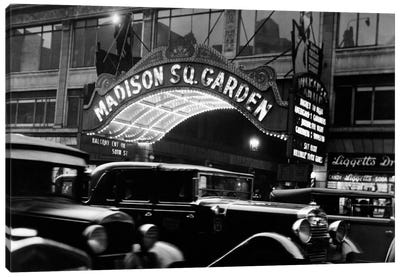 1920s-1930s Cars Taxis Madison Square Garden Marquee At Night Manhattan New York City USA Canvas Art Print - Vintage Images