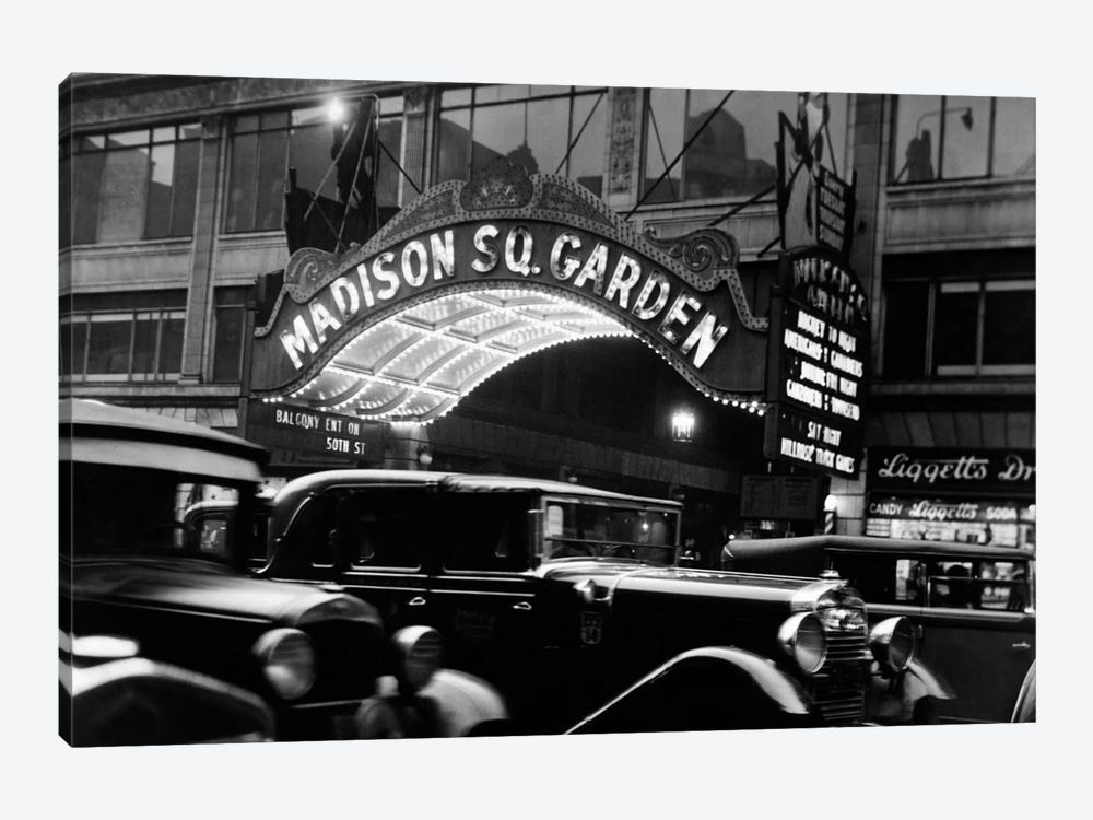1920s-1930s Cars Taxis Madison Square Garden Marquee At Night Manhattan New York City USA by Vintage Images 1-piece Canvas Wall Art