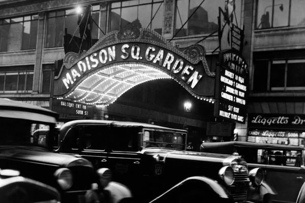 Manhattan: 1920s-1930s Cars Taxis Madison Square Garden Marquee At Night Manhattan New York City USA by Vintage Images