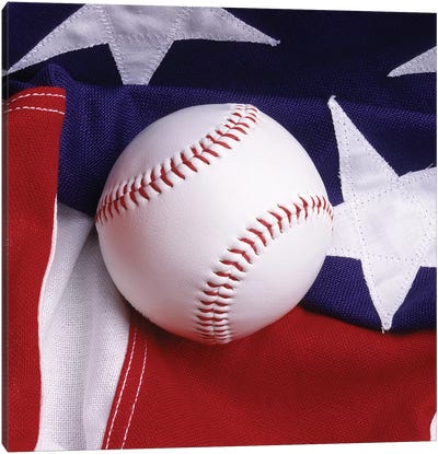 Baseball With American Flag Canvas Art Print - Game Room Art