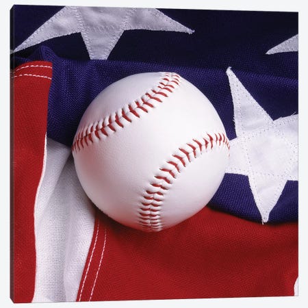 Baseball With American Flag Canvas Print #VTG613} by Vintage Images Art Print
