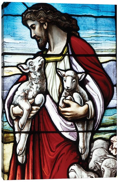Christ The Good Shepherd With His Flock Canvas Art Print - Sheep Art