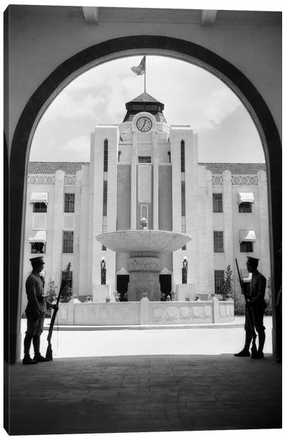 1920s-1930s Chinese Military Guards At Arched Entrance Supreme Court Building Nanking China Canvas Art Print - Arches
