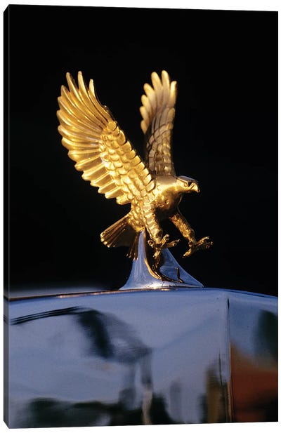 Close-Up Detail Of Golden Attacking Eagle Replica Radiator Cap Hood Ornament Canvas Art Print - Eagle Art