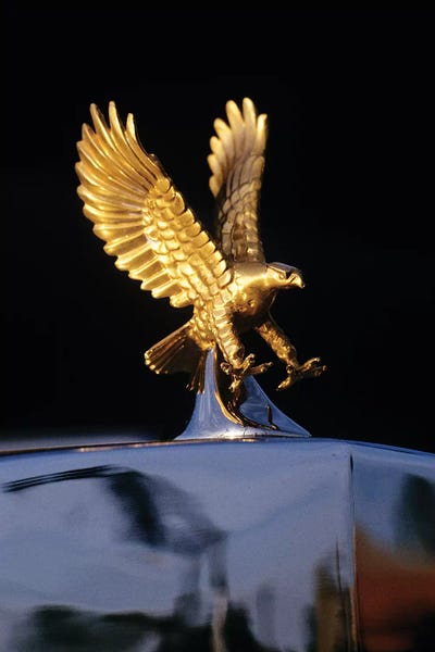 Close-Up Detail Of Golden Attacking Eagle Replica Radiator Cap Hood Ornament