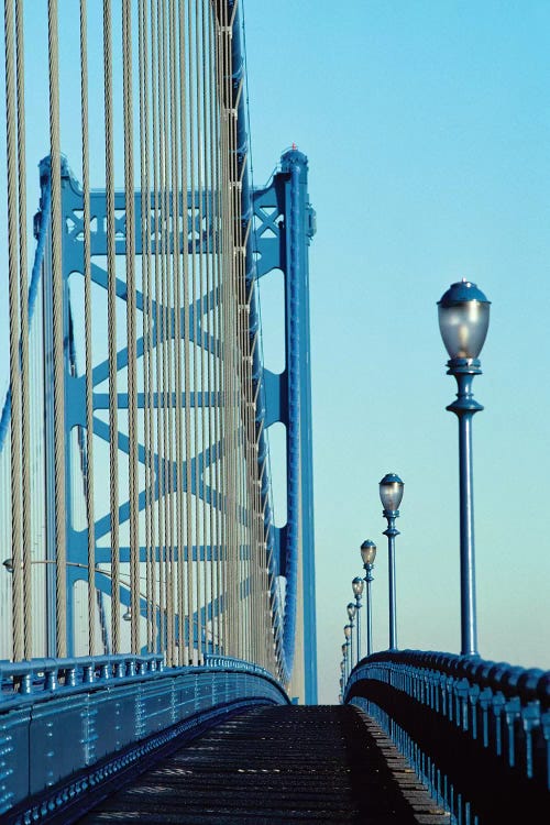 Empty Walkway On Benjamin Franklin Bridge Built In 1923 Over Delaware River Philadelphia Pennsylvania USA