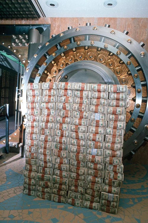 Money Stacked By Bank Vault I