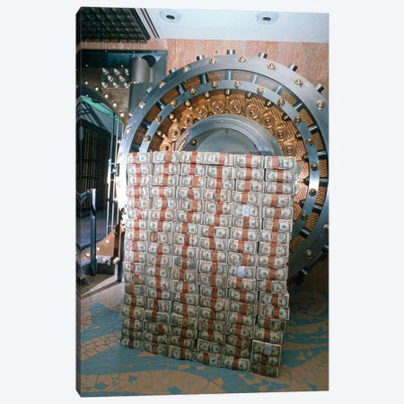 Money Stacked By Bank Vault I Canvas Print #VTG649} by Vintage Images Canvas Art