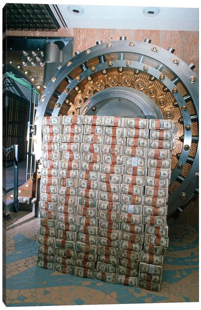 Money Stacked By Bank Vault I Canvas Art Print - Money Art