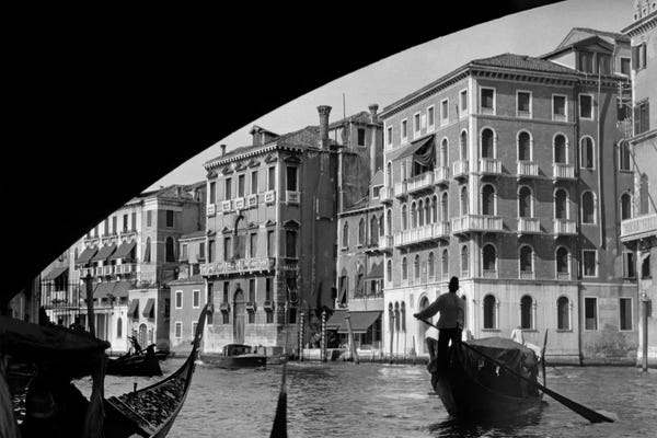 1920s-1930s Gondola Beneath Rialto Bridge Grand Canal Venice Italy