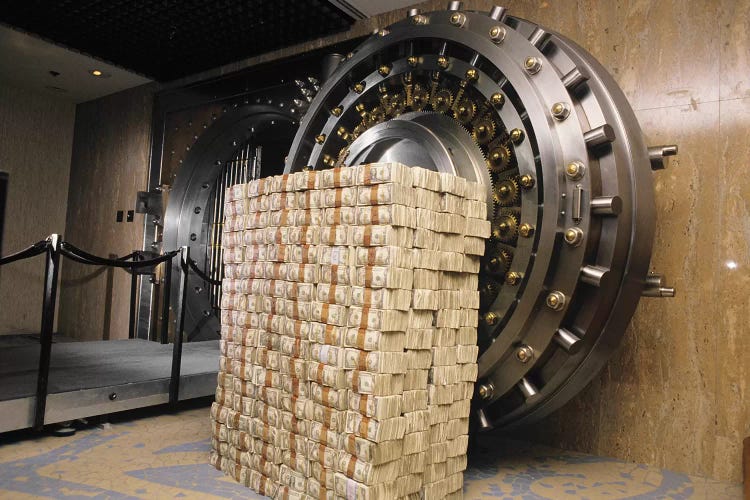 Money Stacked By Bank Vault II