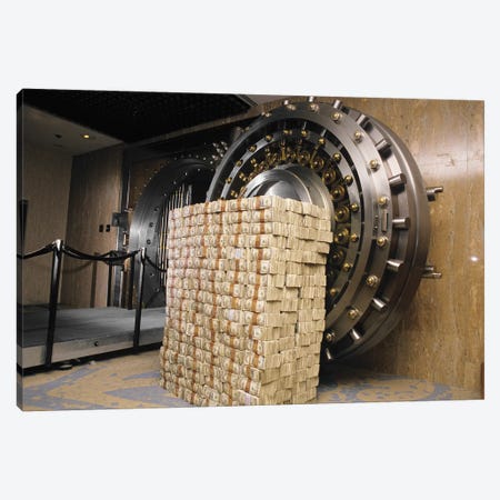 Money Stacked By Bank Vault II Canvas Print #VTG650} by Vintage Images Art Print