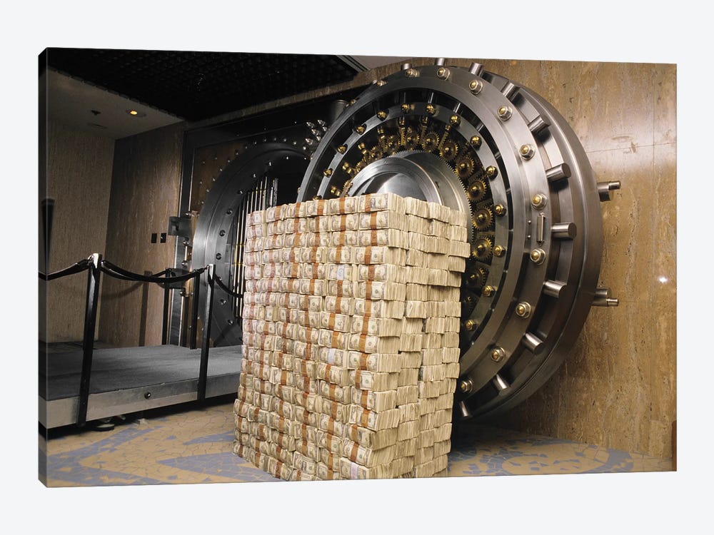Money Stacked By Bank Vault II by Vintage Images 1-piece Canvas Print