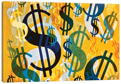 Overall Pattern $ $ Adollar Dollars Signs Canvas Art Print - Money Art