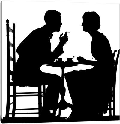 1920s 1930s Silhouette Of Anonymous Couple Sitting At Tea Table With Teacups Man Smoking Cigarette Canvas Art Print - Vintage Images