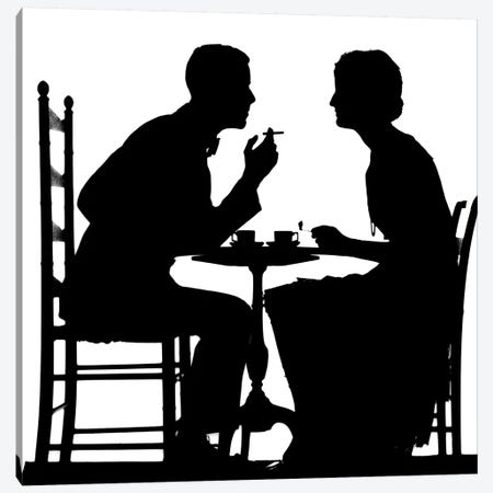 1920s 1930s Silhouette Of Anonymous Couple Sitting At Tea Table With Teacups Man Smoking Cigarette Canvas Print #VTG652} by Vintage Images Art Print