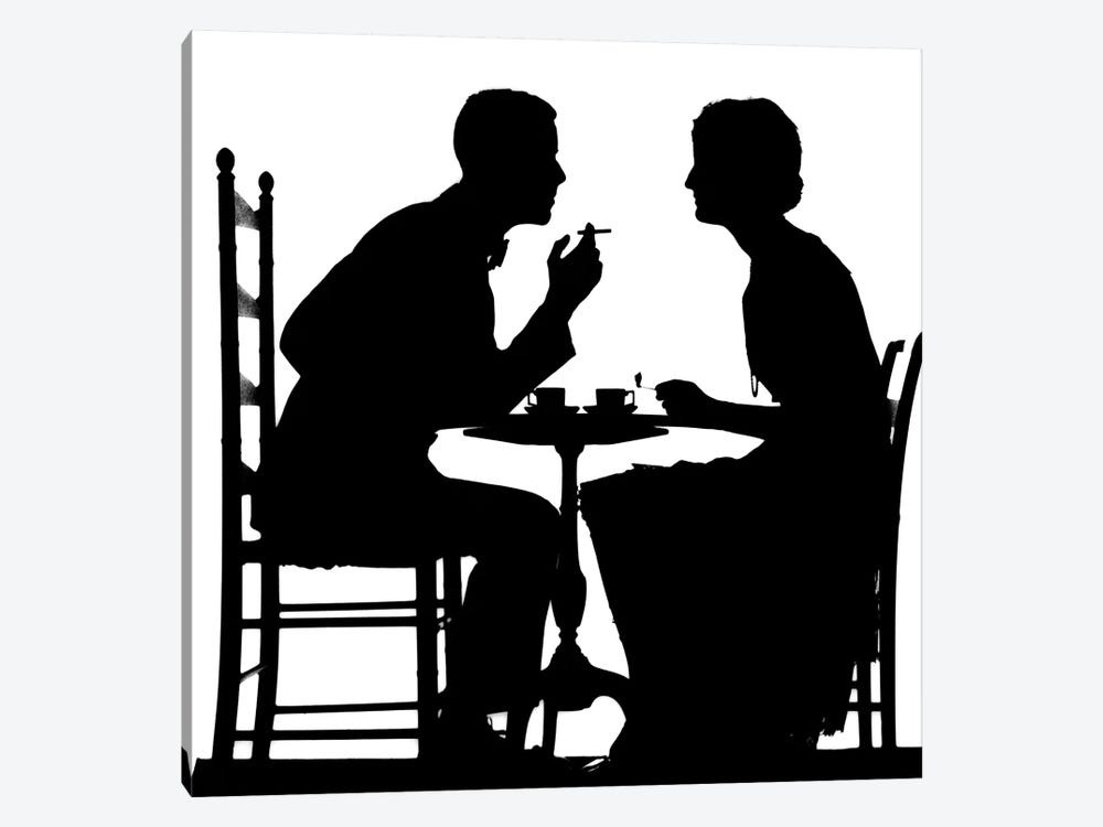 1920s 1930s Silhouette Of Anonymous Couple Sitting At Tea Table With Teacups Man Smoking Cigarette by Vintage Images 1-piece Canvas Print