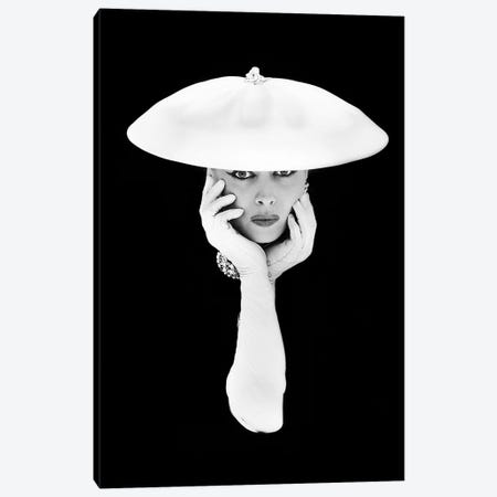 1950s Glamorous Woman Long White Gloves And Hat Against Dark Background Looking At Camera Canvas Print #VTG654} by Vintage Images Canvas Artwork
