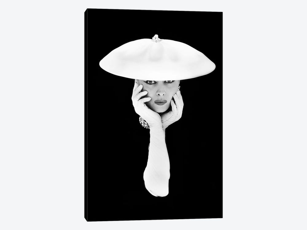 1950s Glamorous Woman Long White Gloves And Hat Against Dark Background Looking At Camera by Vintage Images 1-piece Canvas Print