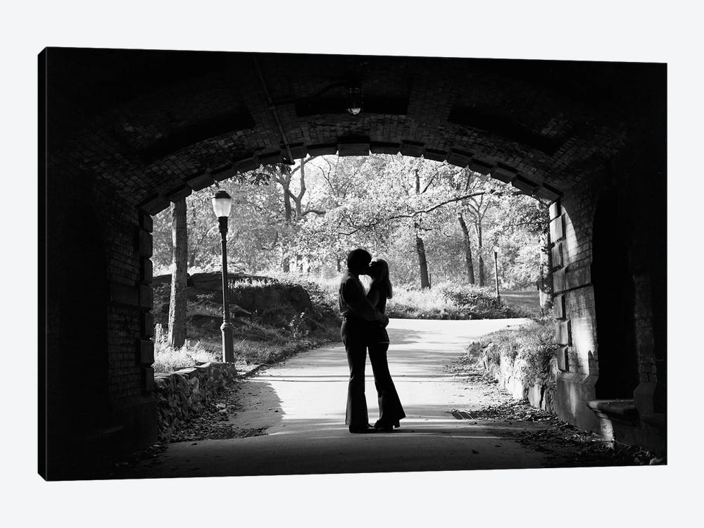 1960s Silhouette Of Anonymous Young Couple Embracing Kissing At Entrance To Central Park Tunnel New York City Usa by Vintage Images 1-piece Canvas Artwork