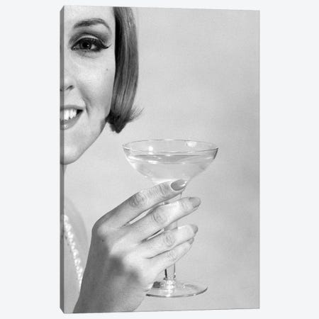 1960s Smiling Woman Wearing Pearls Offering A Toast Looking At Camera Canvas Print #VTG660} by Vintage Images Canvas Wall Art