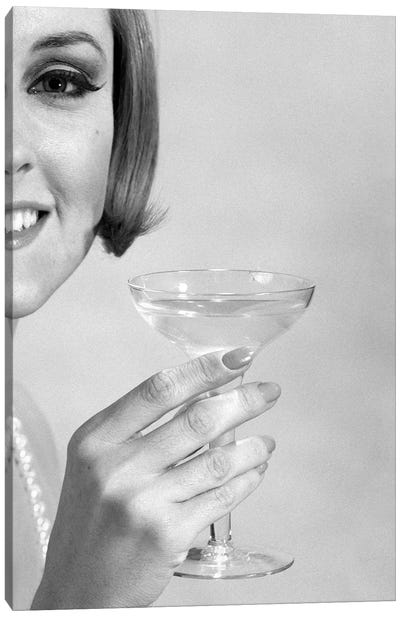 1960s Smiling Woman Wearing Pearls Offering A Toast Looking At Camera Canvas Art Print