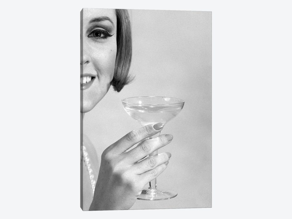 1960s Smiling Woman Wearing Pearls Offering A Toast Looking At Camera by Vintage Images 1-piece Canvas Wall Art