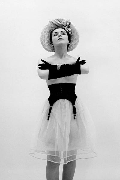 1950S Woman Topless Wearing Straw Hat Long Gloves Arms Folded by Vintage Images canvas print