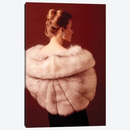 1970S Elegant Upscale Woman Wearing Silver Fur Stole Canvas Print #VTG668} by Vintage Images Canvas Wall Art