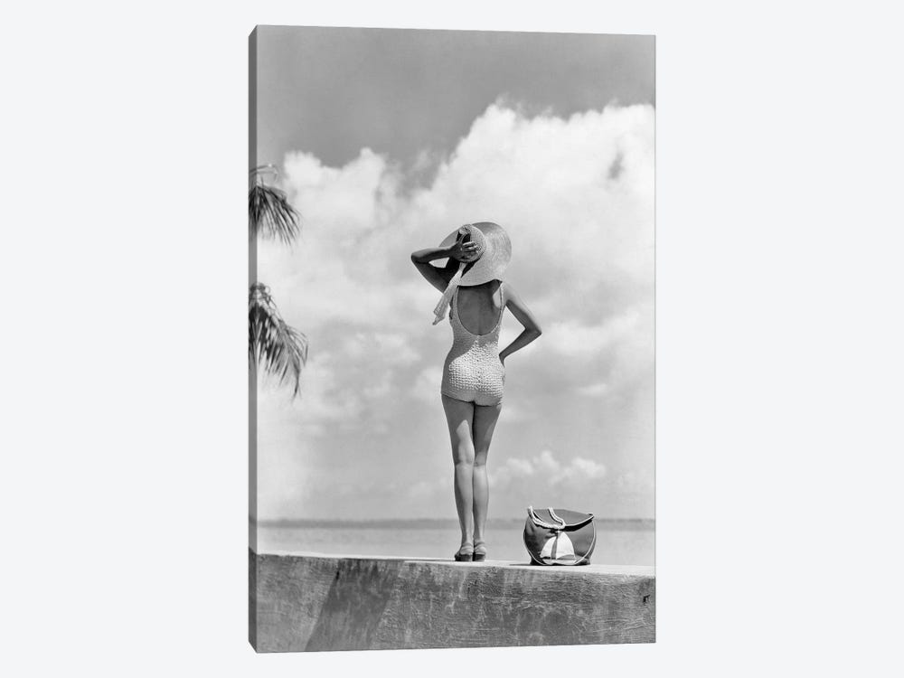 1930S 1940S Anonymous Womanstanding On Tropical Beach Wall by Vintage Images 1-piece Canvas Art Print