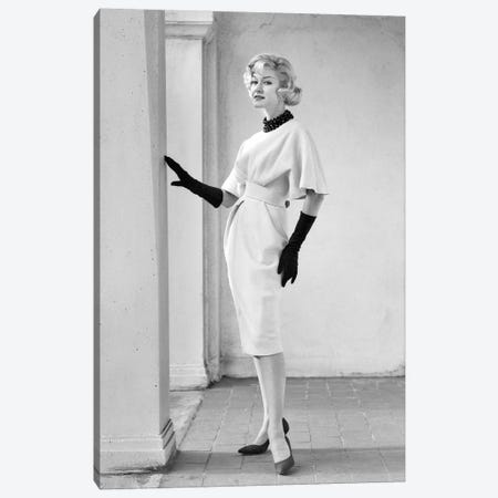 1960S Elegant Blonde Woman Wearing Dress With Full Draped Sleeves Long Gloves Canvas Print #VTG671} by Vintage Images Canvas Print