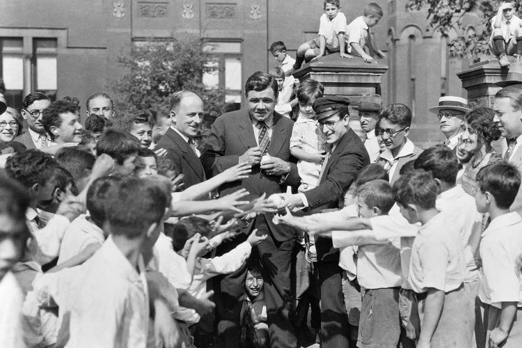 1920s Baseball Player Babe Ruth And Actor Harold Lloyd Greet Orphans Brooklyn New York City USA by Vintage Images wall art