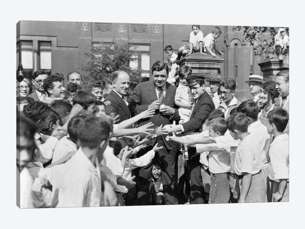 1920s Baseball Player Babe Ruth And Actor Harold Lloyd Greet Orphans Brooklyn New York City USA by Vintage Images 1-piece Canvas Art
