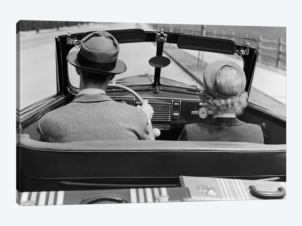 1930s 1940s Rear View Couple Driving Together In Convertible Luggage In Back Seat by Vintage Images 1-piece Canvas Artwork