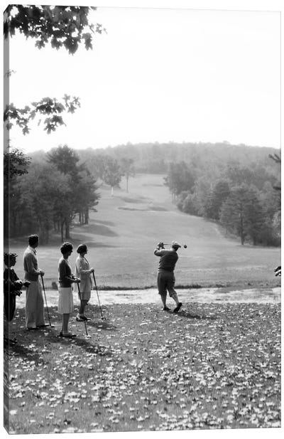 1920s-1930s Group Of Golfers Teeing Off 2 Men 2 Women And 2 Caddies At The Country Club Pittsfield Berkshires Ma Canvas Art Print - Golf Art