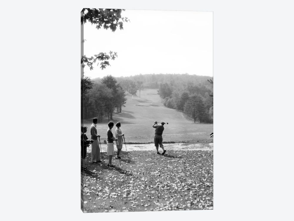 1920s-1930s Group Of Golfers Teeing Off 2 Men 2 Women And 2 Caddies At The Country Club Pittsfield Berkshires Ma by Vintage Images 1-piece Canvas Print