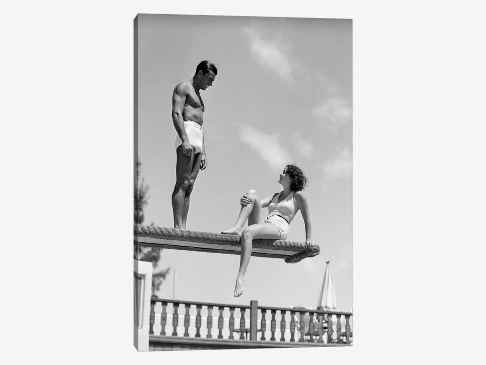 1930s Couple On Swimming Pool Diving Board Talking by Vintage Images 1-piece Canvas Wall Art