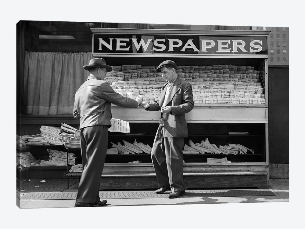 1940s Man Buying Newspaper From Vendor On Sidewalk New York City by Vintage Images 1-piece Art Print