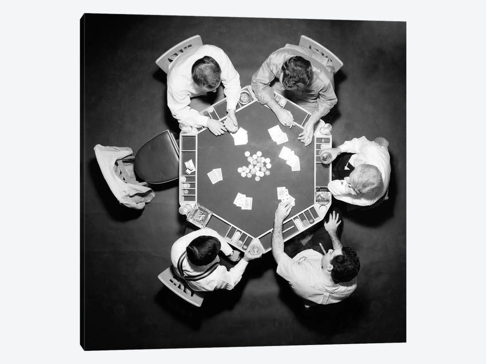 1950s High Angle Overhead View Of Five Anonymous Men Playing Poker by Vintage Images 1-piece Canvas Art
