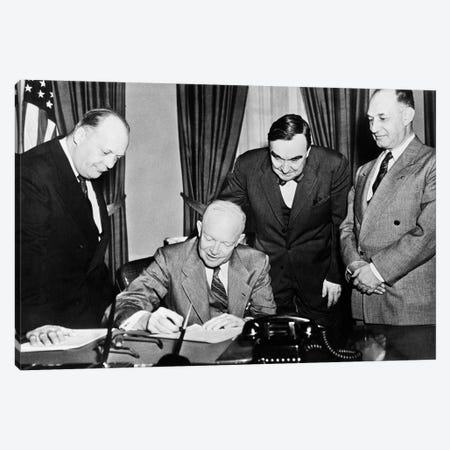 1950s President Dwight D. Eisenhower Signing A Proclamation Canvas Print #VTG689} by Vintage Images Canvas Art
