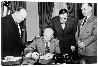 1950s President Dwight D. Eisenhower Signing A Proclamation Canvas Art Print - Dwight D. Eisenhower