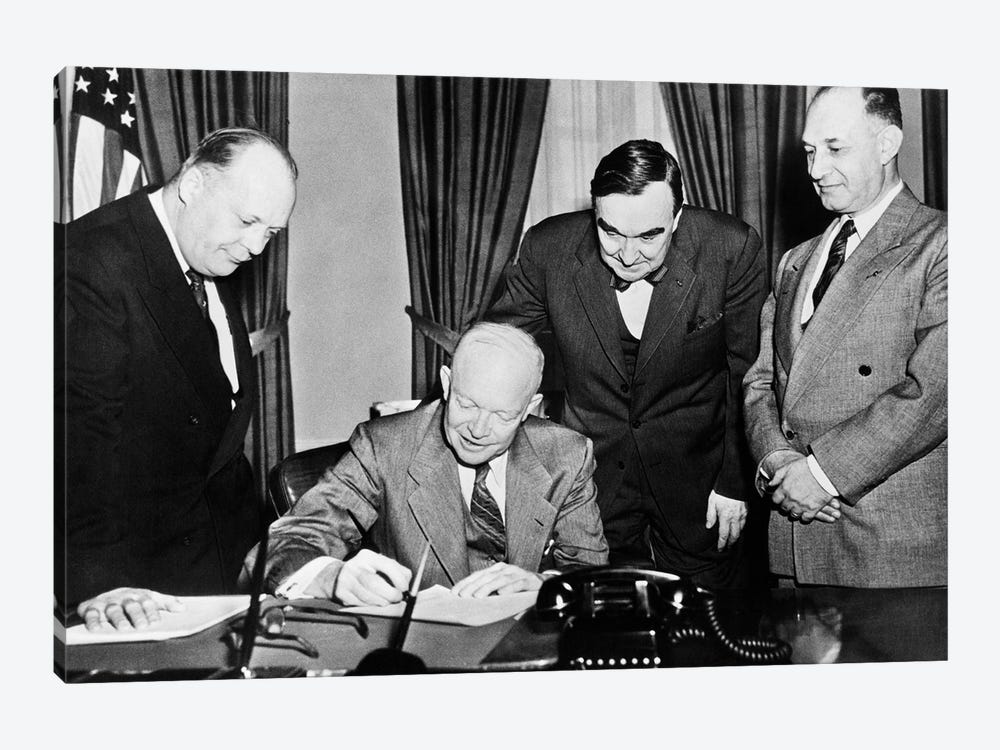 1950s President Dwight D. Eisenhower Signing A Proclamation by Vintage Images 1-piece Canvas Art Print