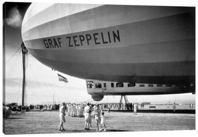 1920s-1930s People Looking At Gondola Of Graf Zeppelin Lz-127 German Rigid Lighter Than Air Airship Canvas Art Print - Blimp Art