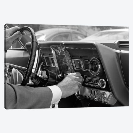 1960s Hand On Car Radio Dials And Steering Wheel Canvas Print #VTG692} by Vintage Images Art Print