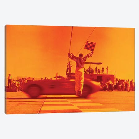 1970s Man Waving Checkered Flag At Finish Line End Of Sports Car Race Orange Filter Canvas Print #VTG697} by Vintage Images Canvas Wall Art