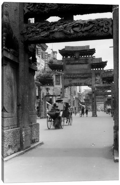 1920s-1930s Rickshaw On Street In Canton China Under Ornate Carved Arches Ancient Pai-Lous Chinese Architecture Canvas Art Print - Vintage Images
