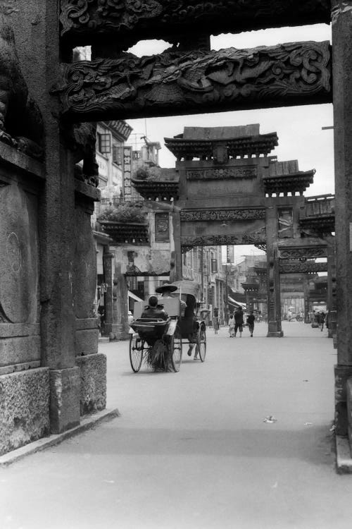 1920s-1930s Rickshaw On Street In Canton China Under Ornate Carved Arches Ancient Pai-Lous Chinese Architecture