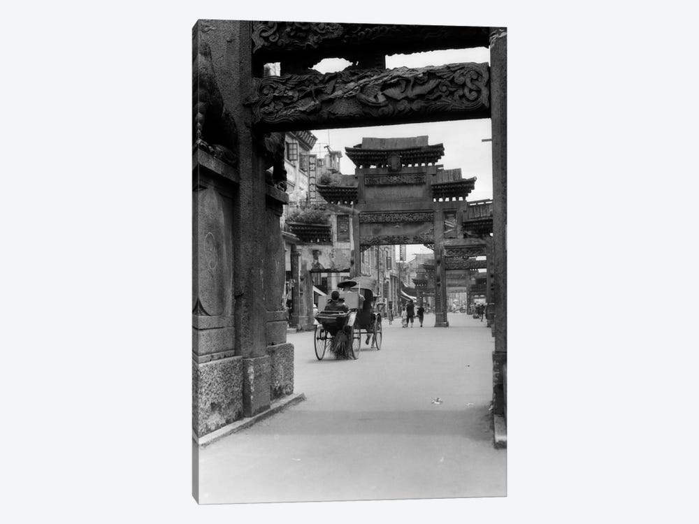 1920s-1930s Rickshaw On Street In Canton China Under Ornate Carved Arches Ancient Pai-Lous Chinese Architecture by Vintage Images 1-piece Canvas Art Print