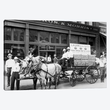 1890s Mule Drawn Fruit Delivery Wagon On City Street Surrounded By Men Looking At Camera Canvas Print #VTG6} by Vintage Images Canvas Wall Art