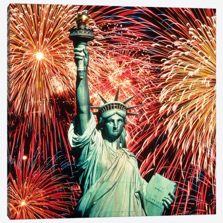 1980s Fourth Of July Fireworks And The Statue Of Liberty Canvas Print #VTG701} by Vintage Images Art Print